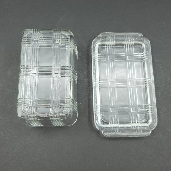 Hazel Atlas Dining Hazel Atlas Crisscross Ribbed Clear Glass Butter